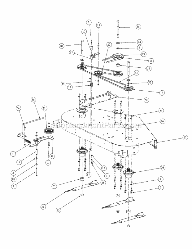 Fabricated Deck Spindle Assembly Diagram and Parts List for M60-KW 53AH5D8X750 Cub Cadet Sprayer